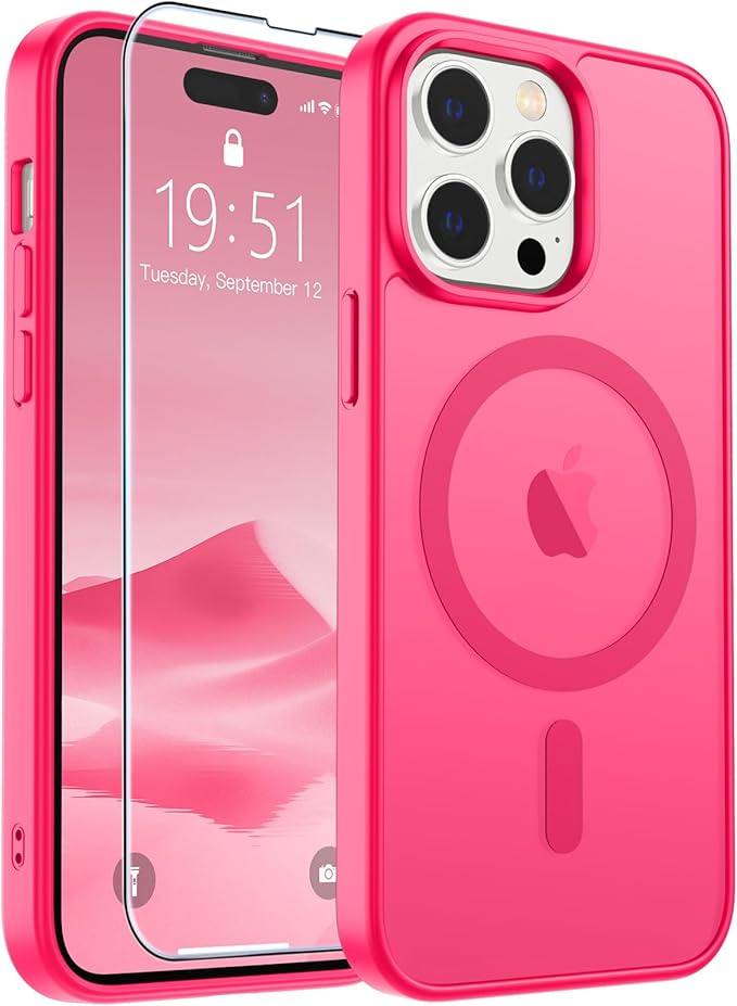 SUPFINE Magnetic for iPhone 14 Pro Max Case (Compatible with MagSafe) (Military Grade Drop Protection) Slim Translucent Matte Shockproof with Anti-Fingerprint Phone Case,Hot Pink