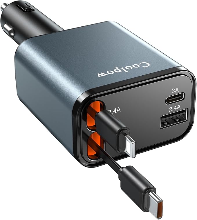 Retractable Car Charger【Fast Charger】 USB C Car Charger 【180°Rotation】 Cigarette Lighter Adapter, 4 in 1Car Charger for iPhone 16 Pro Max 15 14 13 12, for Galaxy S25 S24 S23,Pixel