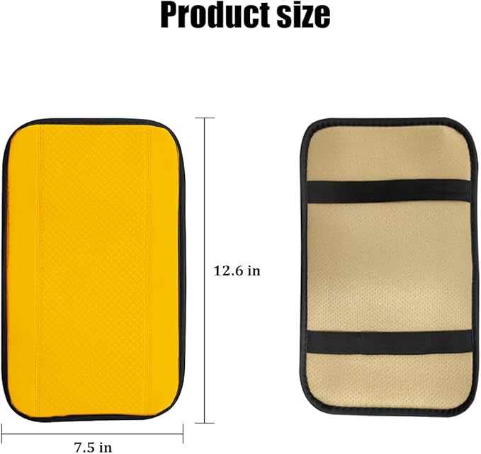 Car Center Console Cover, PU Leather Vehicle Armrest Seat Box Cover Protector, Comfortable Automotive Interior Arm Rest Cushion Pad Accessories, Universal for SUV Sedan Truck (Yellow)