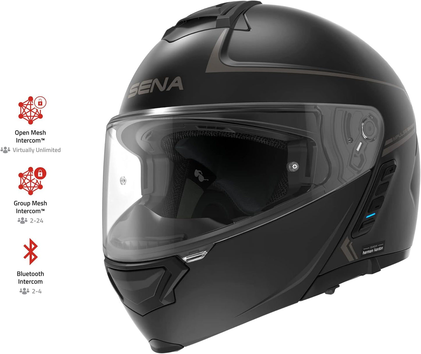 Sena Impulse DOT Flip Up Modular Bluetooth Helmet w/Sound by Harman Kardon Dual Visor Helmet with Integrated Mesh Intercom System / MP3 / Voice Dial (Matte Black, Large)