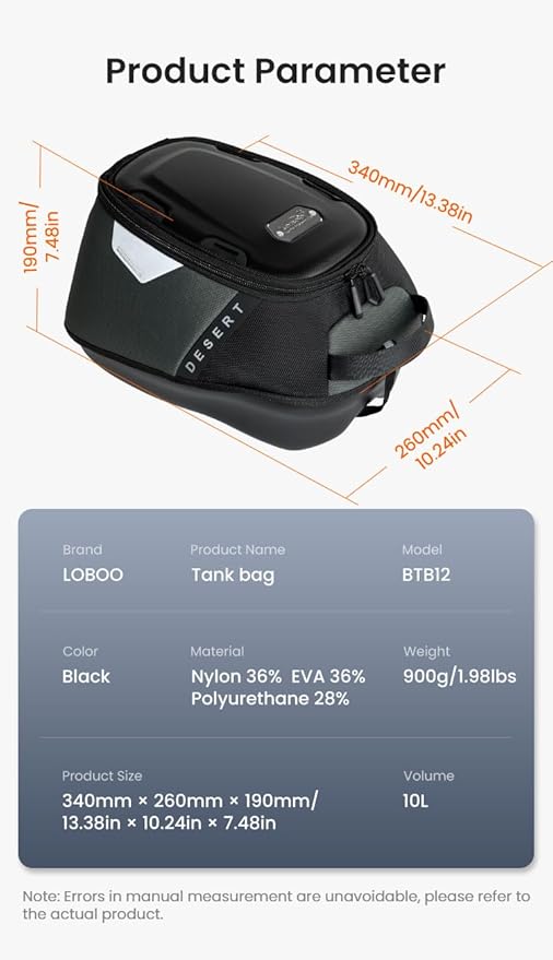 Loboo Motorcycle Tank Bag Expandable Motorcycle Bag, Magnetic Suction Quick Release ，Compatible With CFMOTO 400GT 450SR 450NK 650 GT 700CL-X 800MT 800NK