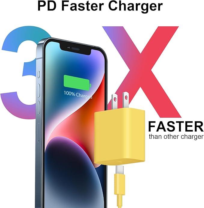 iPhone 17 16 15 Charger Fast Charging 2+2Pack 20W USB C Wall Charger with 10FT Fast Charging Cable Compatible with iPhone 17/17 Air/17 Pro/17 Pro Max/iPhone 16/15 Series, iPad Pro/AirPods-Yellow