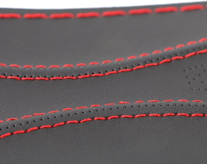 15 Inch Universal Micro Fiber Leather Car Steering Wheel Cover Stitch On Wrap with Needle & Thread Anti-Slip Auto Steering Cover for Woman DIY Red Line