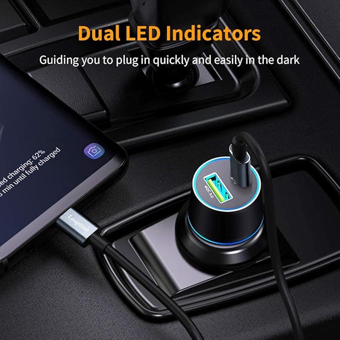 45W Fast USB C Car Charger for Google Pixel 10/10 Pro/10 Pro XL/9/9a/8/7, Galaxy S26+/S25 Ultra, Looptimo Android Phone Plug PD & QC3.0 Cigarette Lighter Adapter with Rapid Charging 3.3ft Type C Cable