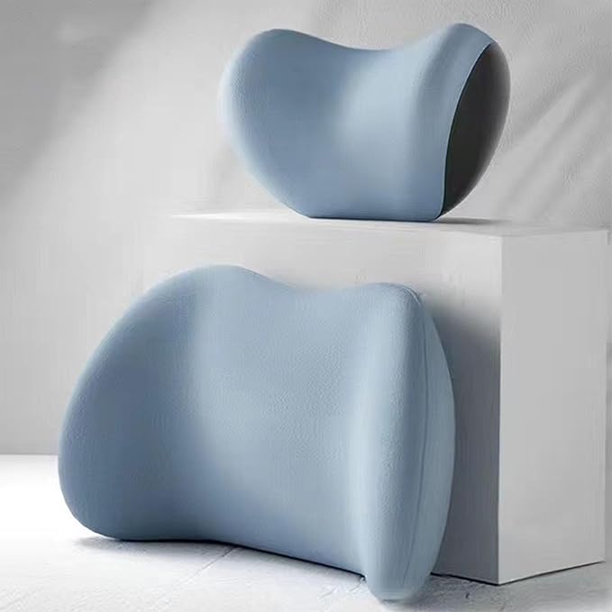 Ergonomic Car Seat Headrest & Lumbar Cushion, Ergonomic Car Seat Headrest Neck Rest Cushion Lumbar Support Pillow (Blue)