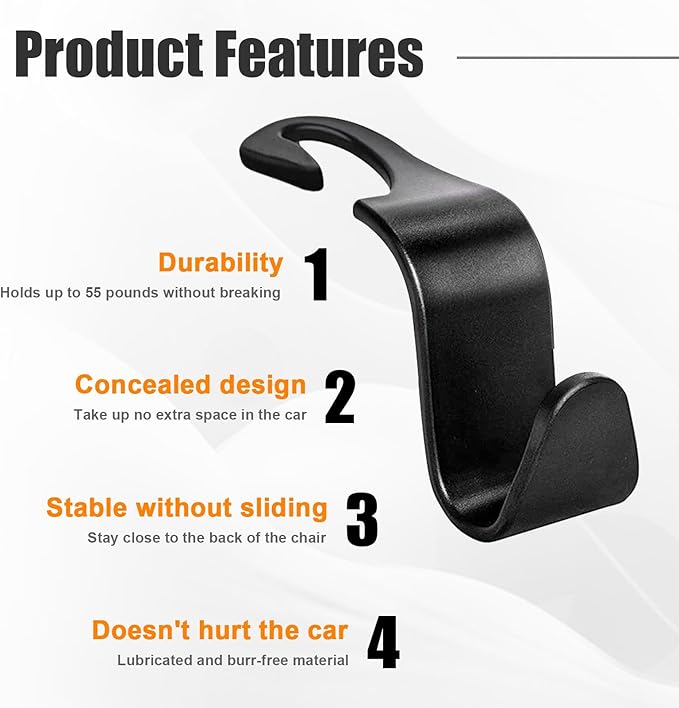 Ziciner 4 PCS Car Seat Headrest Hooks, Backseat Hangers Storage Organizer, Universal Car Accessories for Purse Grocery Bags Coats (Black)