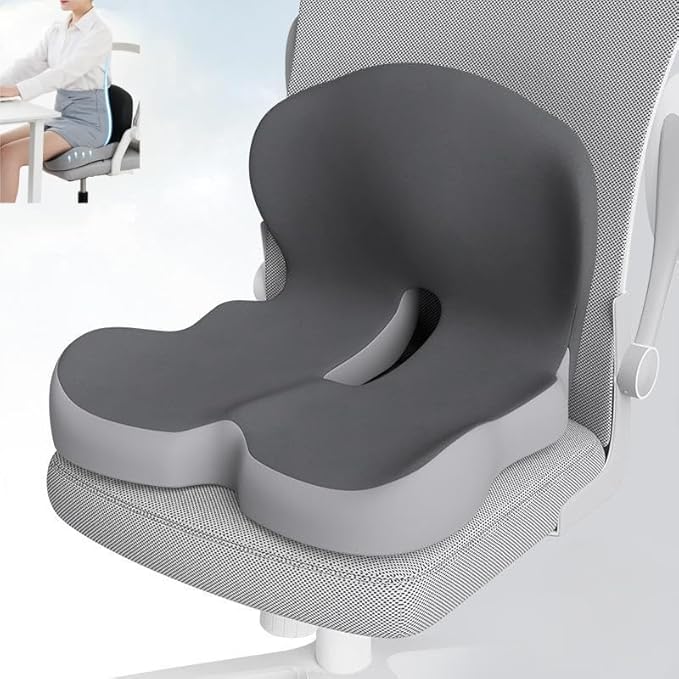 L-Shaped Memory Foam Seat Cushion with Lumbar Support-Ergonomic Car & Office Chair Cushion for Sciatica, Coccyx & Back Pain Relief Supports Hips & Back for Drivers & Long Sitting (Double Grey)