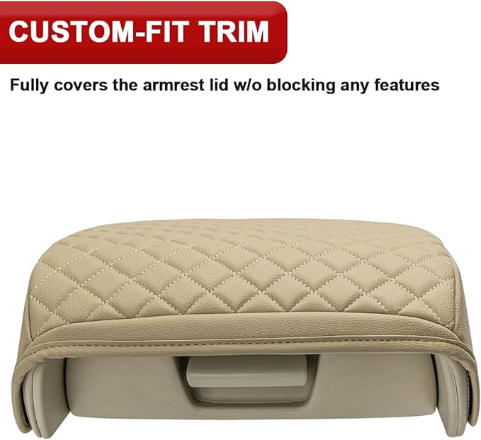 KBH Center Console Armrest Cover for Infiniti QX56, QX80 2011-2017, Interior Accessories, Middle Console Lid Cushion, Arm Rest Cover Protector, Vinyl Leather, Beige