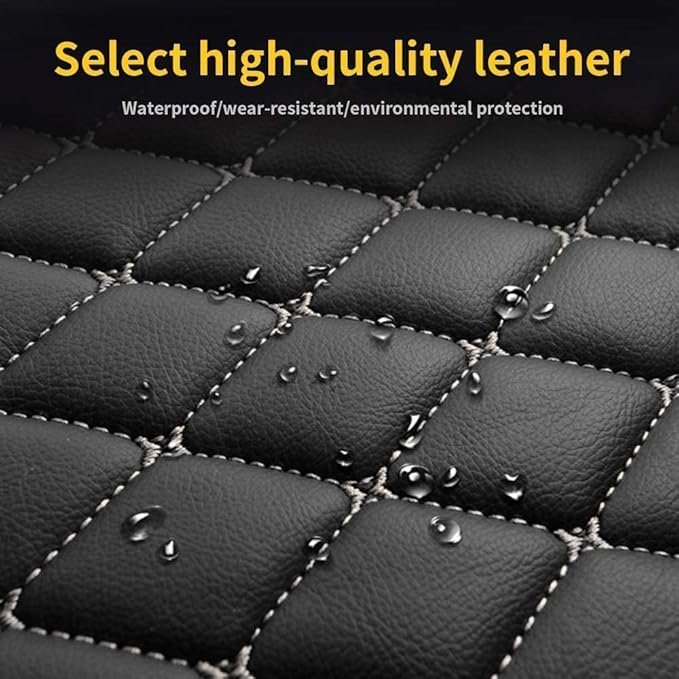 Custom Luxury Leather Car Floor Mats Fit for 98% Sedan SUV Sports Trunks All Weather Protection Floor Vehicle Pads Carpets (Black+Beige Edge)