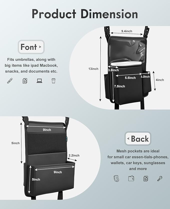 FLORICH Car Organizer Storage Between Seats, Premium Leather Car Mesh Organizer with Waterproof Cup Holder, Car Hanging Storage Bag Pocket Between Seats