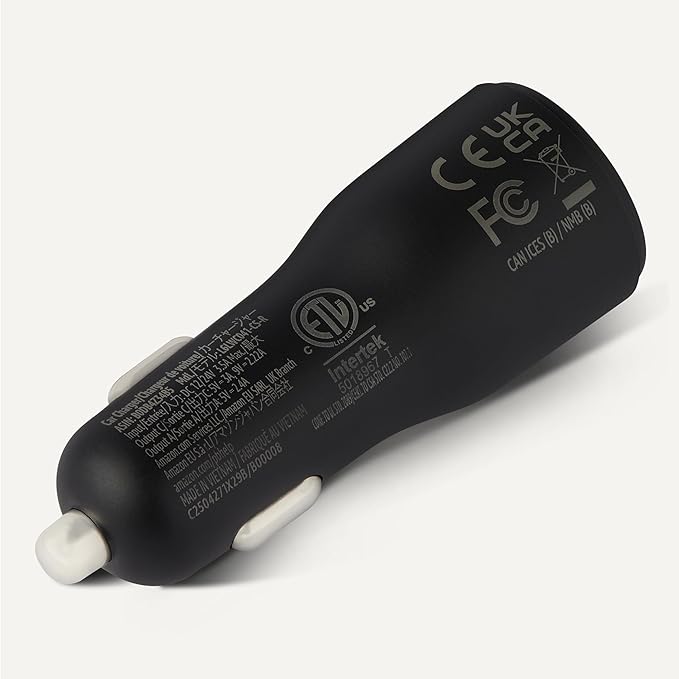 Amazon Basics Fast-Charging Car Charger, Dual-Port, 1 USB-C + 1 USB-A, 32W, Multi-Device Compatibility, Safety Features, Black