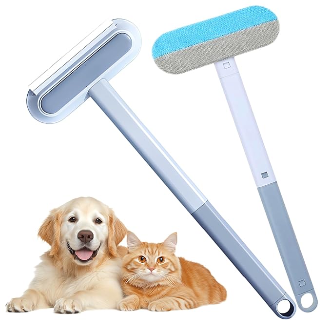 2025 New Pet Hair Remover, 4 in 1 Pet Hair Removal Tool for Couch Carpet Furniture, Multifunctional Double Sided Dogs Cats Hair Removal Brush, Reusable Cleaning Brush for Window (2 Pc)