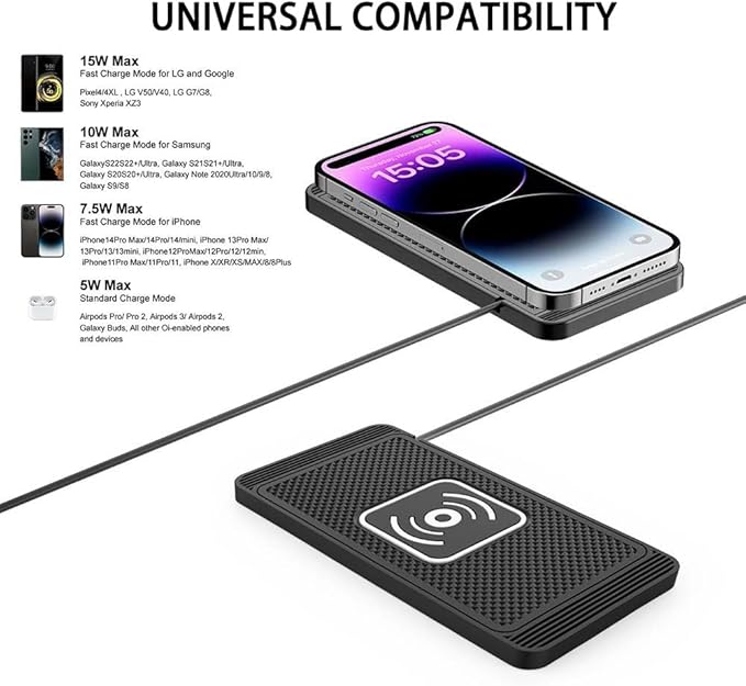 Wireless Car Charger Pad for Nissan Armada Ariya Juke Kicks Murano Pathfinder Rogue Xterra 2000-2026, Type-C/USB 15W Car Wireless Charger Non-Slip Cordless Charging Mat Car Accessories