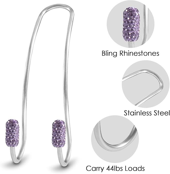 Guoord 【2024 Upgraded】 Car Headrest Hooks Decorations, 2 Pcs Bling Purse Hook Hangers, Auto Hooks Car Hangers and Durable Backseat Holder, Storage Universal for SUV Truck Vehicle(Violet)