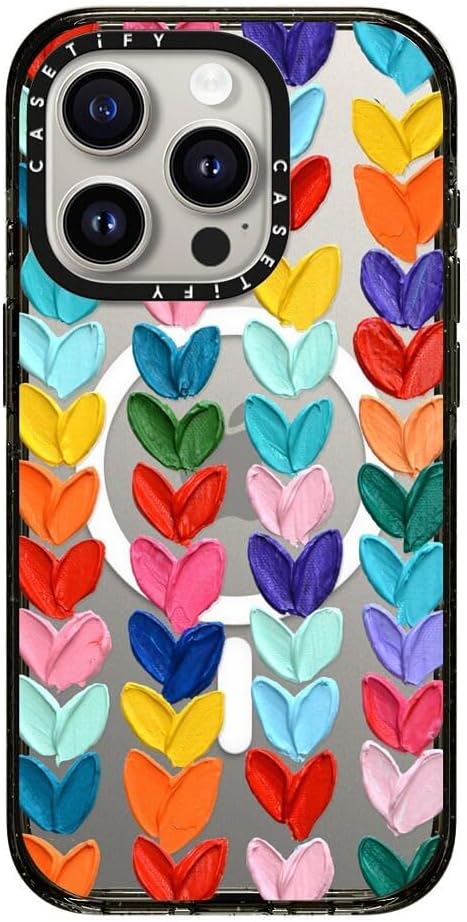 CASETiFY Impact Case for iPhone 15 Pro [4X Military Grade Drop Tested / 8.2ft Drop Protection/Compatible with Magsafe] - Clear Polka Daub Hearts - Clear Black