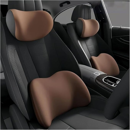 Car Lumbar Support Pillow and Car Neck Pillow Kit for Rolls Royce Spectre 2023 2024 2025 2026, Car Seat Neck Back Rest Pillows, Ergonomic Car Seat Headrest & Lumbar Cushion,C Coffee