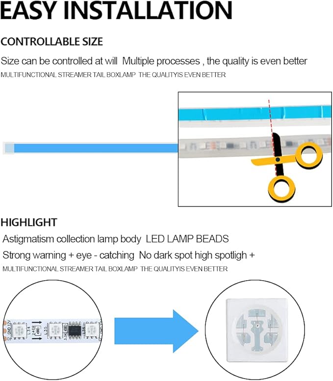 Car Headlight LED Strip, 24Inch RGB Multi Color Headlight Surface LED Daytime Running Lights Flexible DRL Tube Strip Sequential Neon Decorative Switchback Turn Signal Lights APP Contrl 2-Pack