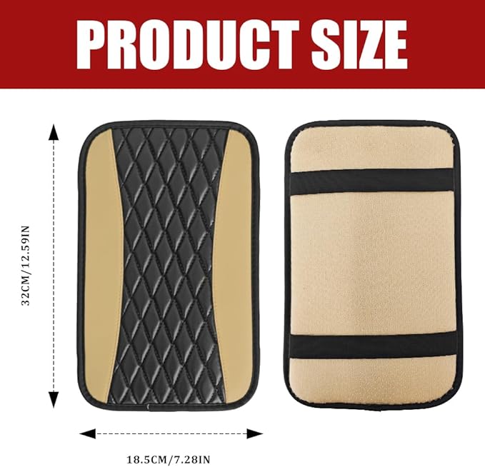 Car Center Console Cushion Pad, Armrest Cover for Car, Leather Waterproof Armrest Seat Box Cover, Auto Accessories Comfortable Arm Rest Box Cushion Pad for Most Vehicles (Beige)