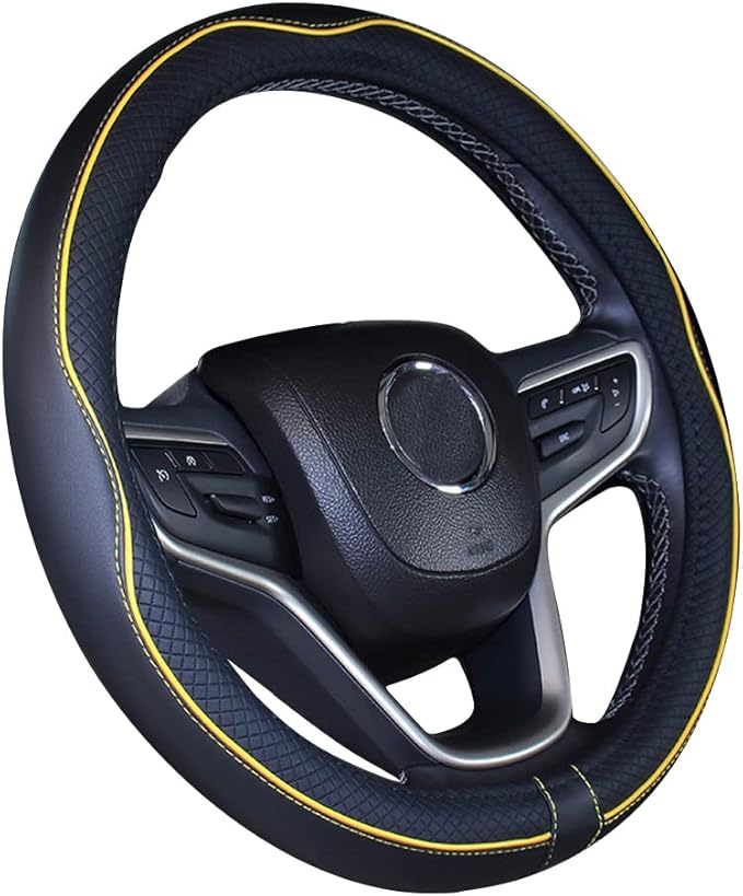 Mayco Bell Large Size Steering Wheel Cover Anti-Slip,Safety,Soft,Breathable,Durable,Full Surround,Comfortable Grip Microfiber Leather (15.5-16 inch, Black Yellow)