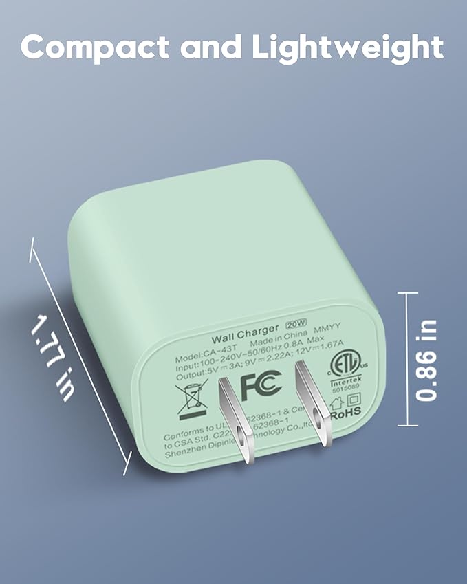 20W Fast Charger for iPhone 17/17 Pro Max/Air/17e/16/16 Pro Max/Plus, iPad Pro 13/12.9/11 inch, iPad 10th/Mini 6, AirPods, 2Pack USB C Wall Charger Type C Fast Charging Block with 3FT USB C to C Cable