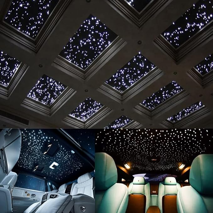 AKEPO 20W Dual-Head Fiber Optic Lights RGBW Twinkle+APP+Sound Activated Fiber Optic Star Ceiling Light Kit Total 1100pcs of 13.1ft/4m 0.75mm Fiber Optic Strands for Car Headliner Star/Room