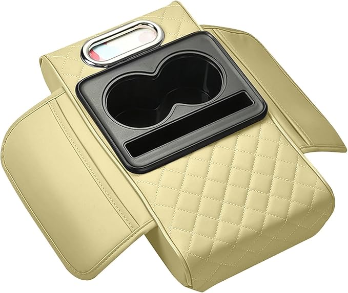 Car Armrest Cushion, 5-in-1 Center Console Cover with 2 Storage Bags Cup Holder, Cup Holder Tissue Slot Phone Slot for Car, Universal Car Armrest Box Cover Protection Pad for Most Vehicles (D)