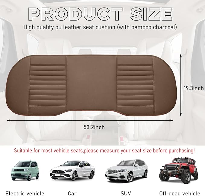 Car Back Seat Cover, Breathable PU Leather Rear Seat Cushion Protector with Storage Bag, Rear Bench Cover Pad Fits for 95% Vehicle, Universal Interior Car Accessories (Coffee, Rear)
