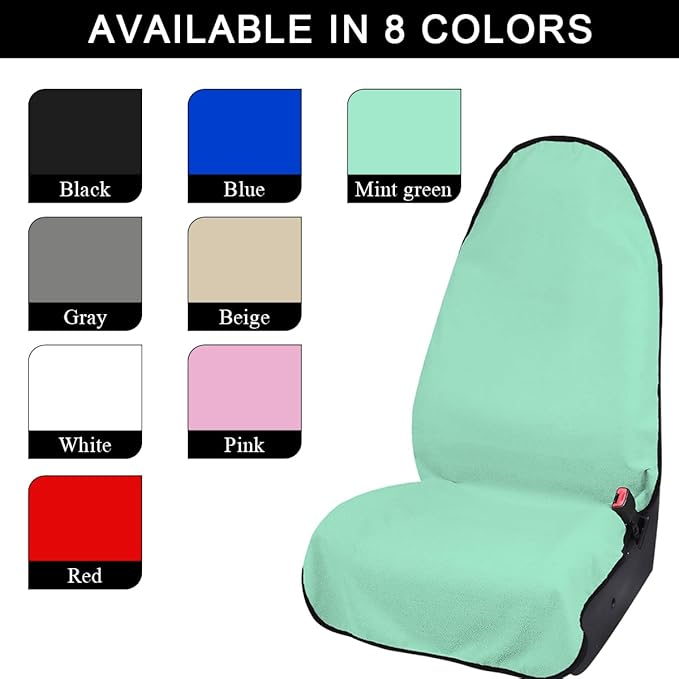2PCS Car Towel Seat Cover, Waterproof Sweating Non-Slip Premium Soft Towel Carseat Protector, Universal Machine Washable Car Truck SUV Front Seat Cover for Gym Workout Beach Hiking (Mint Green)