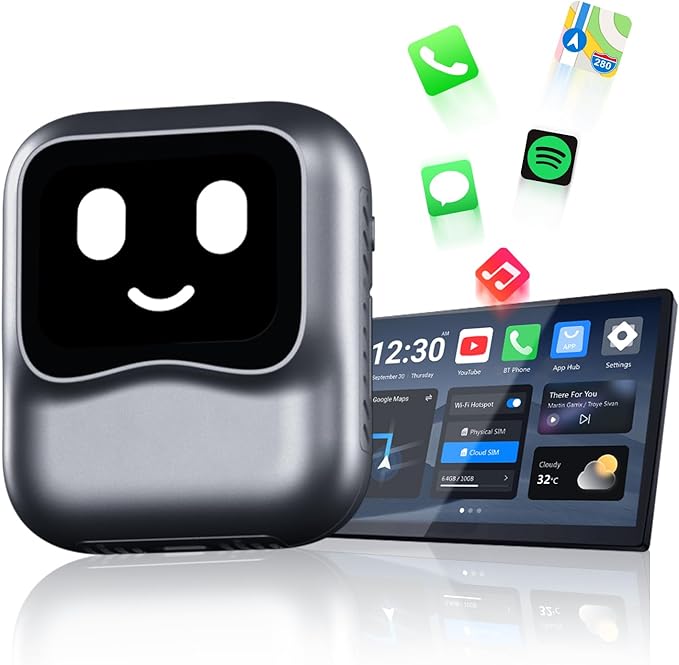OTTOCAST Wireless CarPlay AI Box Nano, Android 13, 8GB RAM + 128GB Storage, AI Voice Assistant, SIM/Micro SD Support, Split-Screen, Android Auto Compatible