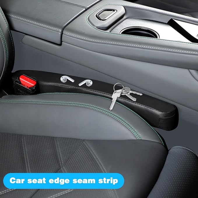 2PCS Car Seat Gap Filler, Microfibre Leather Vehicle Gap Stopper to Fill Between Seat & Console Organizer, Automotive Interior Accessories, Universal for SUV Sedan Truck (Black)