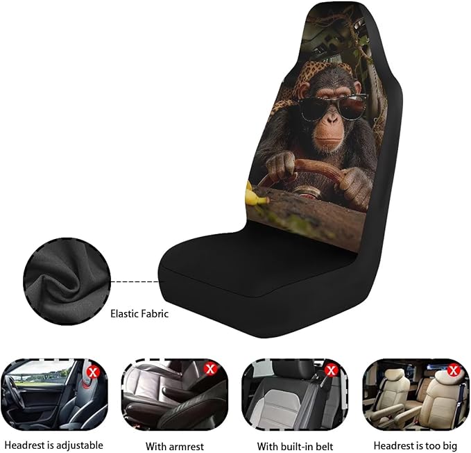 Funny Car Front Seat Covers Breathable Car Seat Cover for Front Seats Set of 2 Gorilla Elastic Polyester Removable Automotive Accessories for Cars Sedans and SUVs