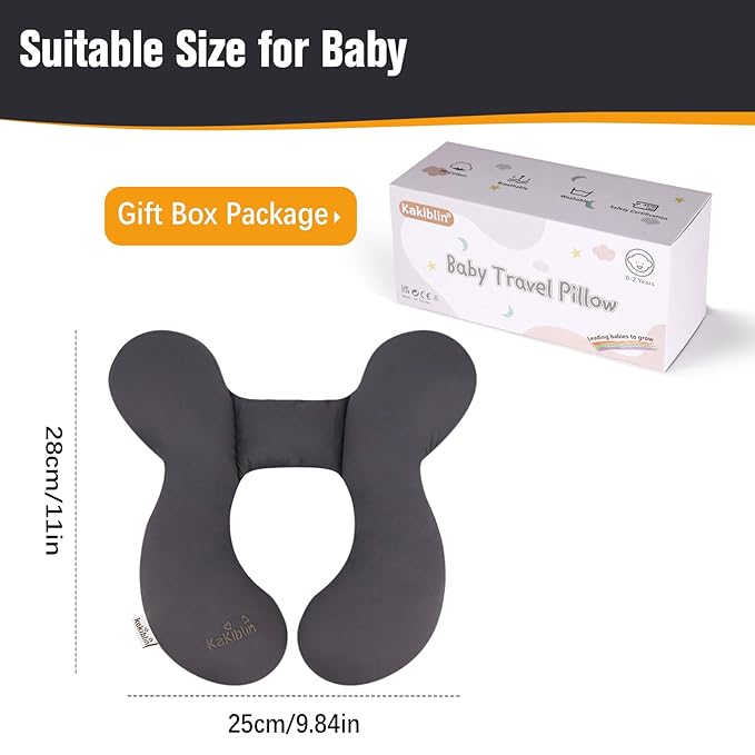 KAKIBLIN Baby Travel Pillow, Upgraded Baby Neck Pillow for Car Seat, Head Support Pillow for Car Seat, Stroller, Pushchair, Grey
