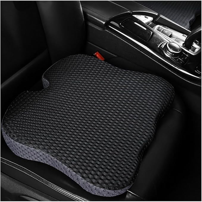 Car Seat Cushion, Auto Gel Infused Memory Foam Cushion for Driver Comfortable Driving Hip Pressure Relief Office Chair, Universal for Vehicles and Office Chairs (Black/Gray)