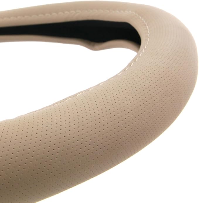 BDK Ergonomic Soft Grip Steering Wheel Cover - Sporty Leather Grip for Standard Size Wheels 14.5-15 inch Beige