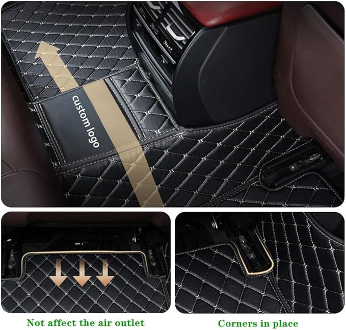 Custom Personalized Car Floor Mats - Luxury Full Coverage All Weather Cars Mats, Anti-Slip Leather Car Mat Set, Custom Floor Mats Fit for 99% of Cars, SUVs & Trucks (Black+Yellow bar, D-Diamond+Strip)