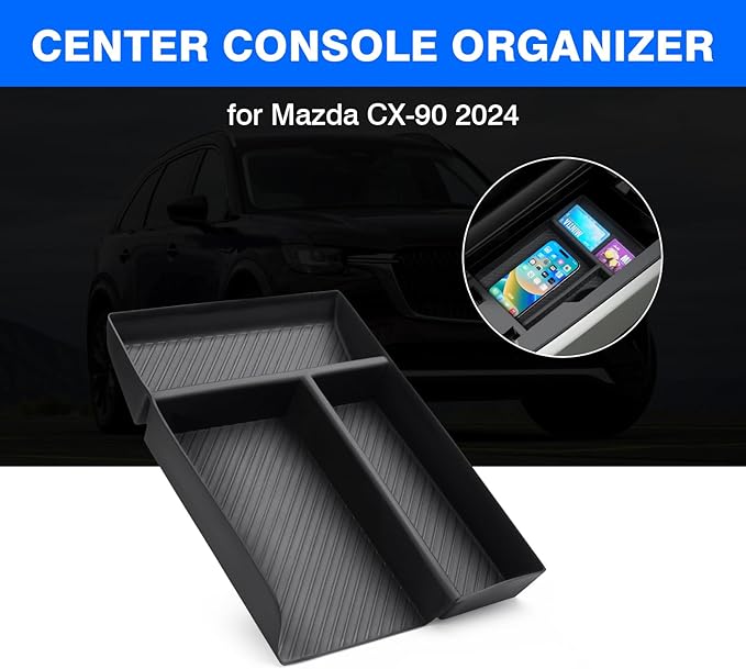 Autorder Center Console Organizer for 2024-2026 Mazda CX-90 CX90 CX-70 CX70 Accessories Armrest Storage Box Secondary Insert Tray with Anti-Slip Mat