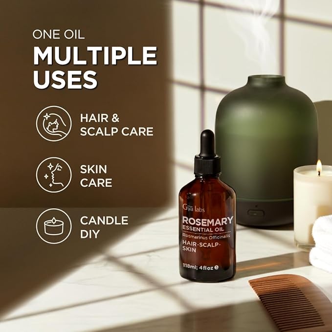 100% Pure Rosemary Essential Oil - 4 Fl Oz - Rosemary Oil for Hair, Skin, Diffuser, Aromatherapy & DIY Candle Making Scent