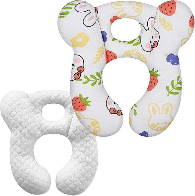 Baby Travel Pillow, Upgrade U-Shape Infant Pillow for Car Seat Pushchair and Stroller, Soft Comfortable Sleep Cushion for Kids Newborn and Toddler -StrawberryWhite