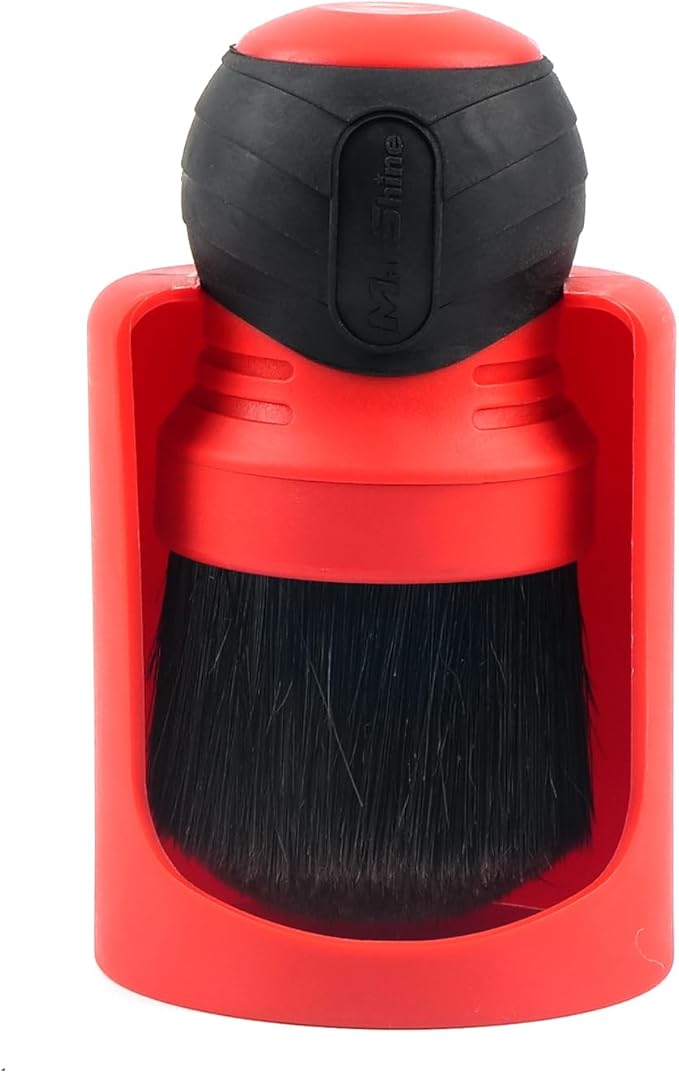 Maxshine Universal Red Large Mixed Bristle Brush with Storage Rack – Curved Grip & Soft Bristles – Ideal for Dashboard, Displays, Air Vents – Premium Brush for Wheels & Interior Detailing