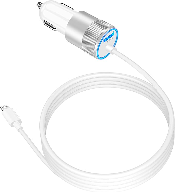 【MFi Certified】iPhone Fast Car Charger, Caiinei 4.8A Dual USB Power Cigarette Lighter iPhone Car Charger Fast Charging Adapter + 6FT Lightning Cable for iPhone 14 13 12 11 Pro Max XS Mini XR X SE iPad