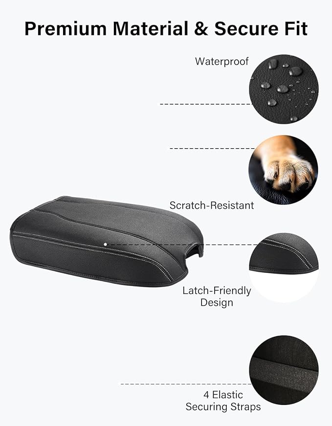 Center Console Armrest Cover for Chevy Chevrolet Silverado 1500/GMC Sierra 2019-2026, Tahoe/Suburban/Yukon 2021-2026, PU Leather Middle Console Lid Protector Cushion Thick Pad Black/Gray(Bucket Seat)