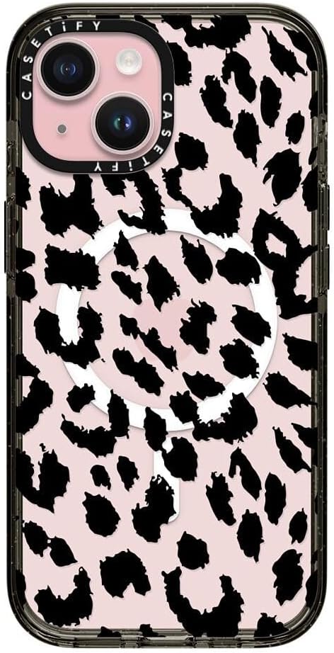 CASETiFY Impact Case for iPhone 15 [8.2ft 4X Military Grade Drop Protection/Compatible with Magsafe] - Lacie Leopard - Clear Black