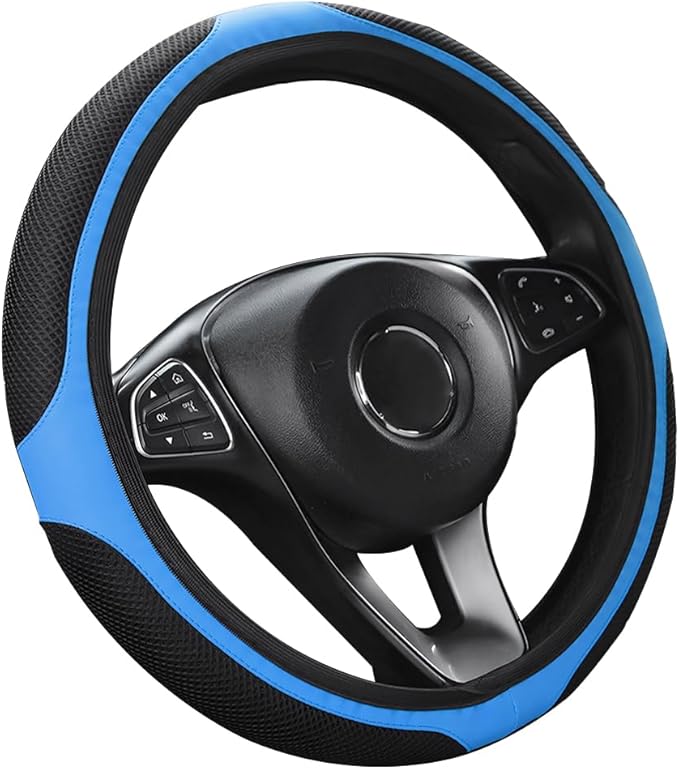 LoyaForba Car Steering Wheel Cover, Universal 14.5-15 Inch, Soft Anti-Slip Neoprene Protector for Steering Wheel, Breathable Odorless and Elastic Stretch, Car Accessory for SUV, Van, Truck (Blue)