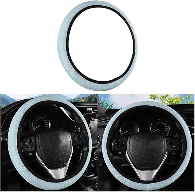 Car Steering Wheel Cover, Ice Silk Elastic Anti Slip Vehicle Protector, Breathable Easy Carry Automotive Interior Protective Wrap Accessories, Universal for SUV, Sedan, Truck (Sky Blue)