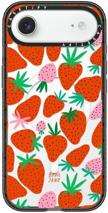 CASETiFY Impact iPhone Air Case [Slim/Compatible with Magsafe / 8.2 ft. 4X Military Grade Drop Protection] - Strawberries - Clear Black