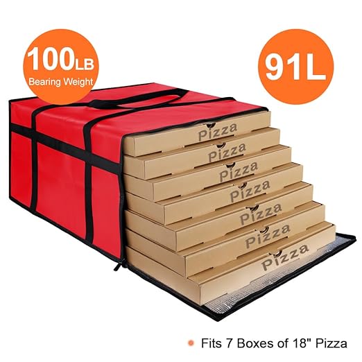 CIVJET Insulated Pizza Delivery Bag for Carry Hot, 20" x 20" x 14" Carrier Warmer, Insulated Food Delivery Bag, Insulated Grocery Cooler Bags for Catering/Doordash, Commercial Food Warmers（Red, 1Pk）