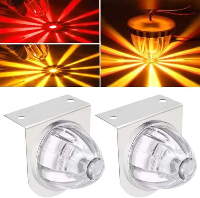 2PCS Dual Revolution LED Watermelon Lights with Bracket, Semi Truck Marker Lights with 3 Color Modes, Super Bright Star Watermelon LED Light, Universal Underglow Light for Trucks (Red and Amber)