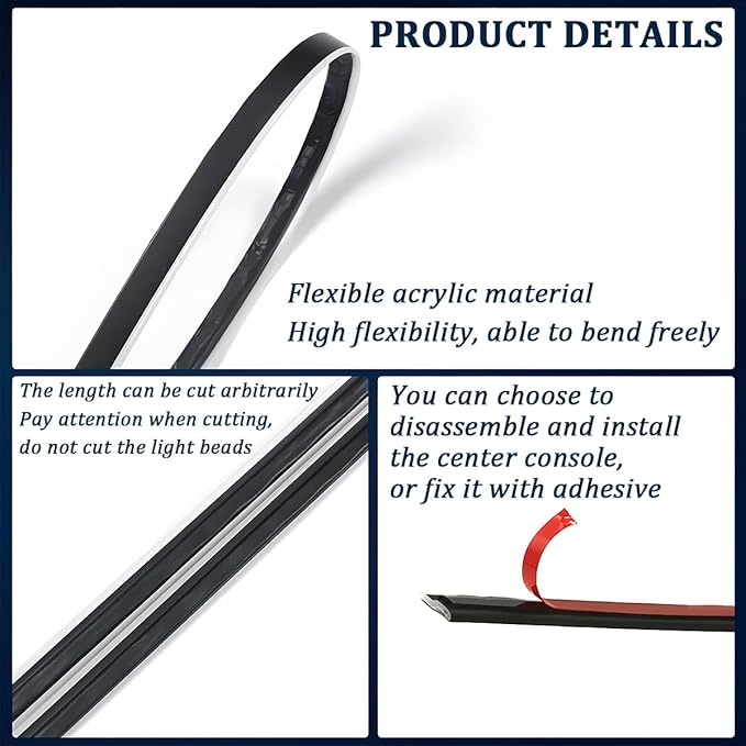 Car Interior Ambient LED Light with APP & Remote Control, 43.3" Music Mode Fiber Optic USB Powered Acrylic Atmosphere Lamp Strip, Flexible RGB Auto Inside Neon Light Kit, Universal Fit