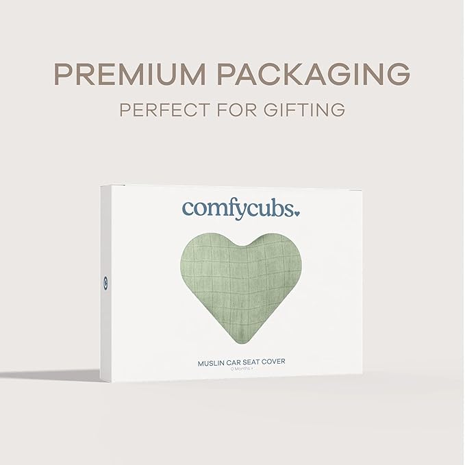 Comfy Cubs Baby Car Seat Cover - Soft, Breathable Bamboo Rayon and Muslin Cotton Blend - Lightweight Canopy for Sun, Bug, and Comfort Protection - Large Size Infant Seat Cover in Sage Design