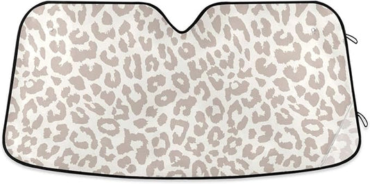 Leopard Cheetah White Car Windshield Sun Shade Foldable UV Ray Sun Visor Protector Sunshade to Keep Your Vehicle Cool (55" x 27.6")